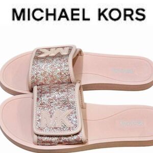 Michael Kors MK Logo Glitter Slide Sandals- Pink